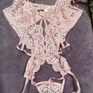 FOR LOVE & LEMONS pink one piece lingerie size XL, designed in Los Angeles